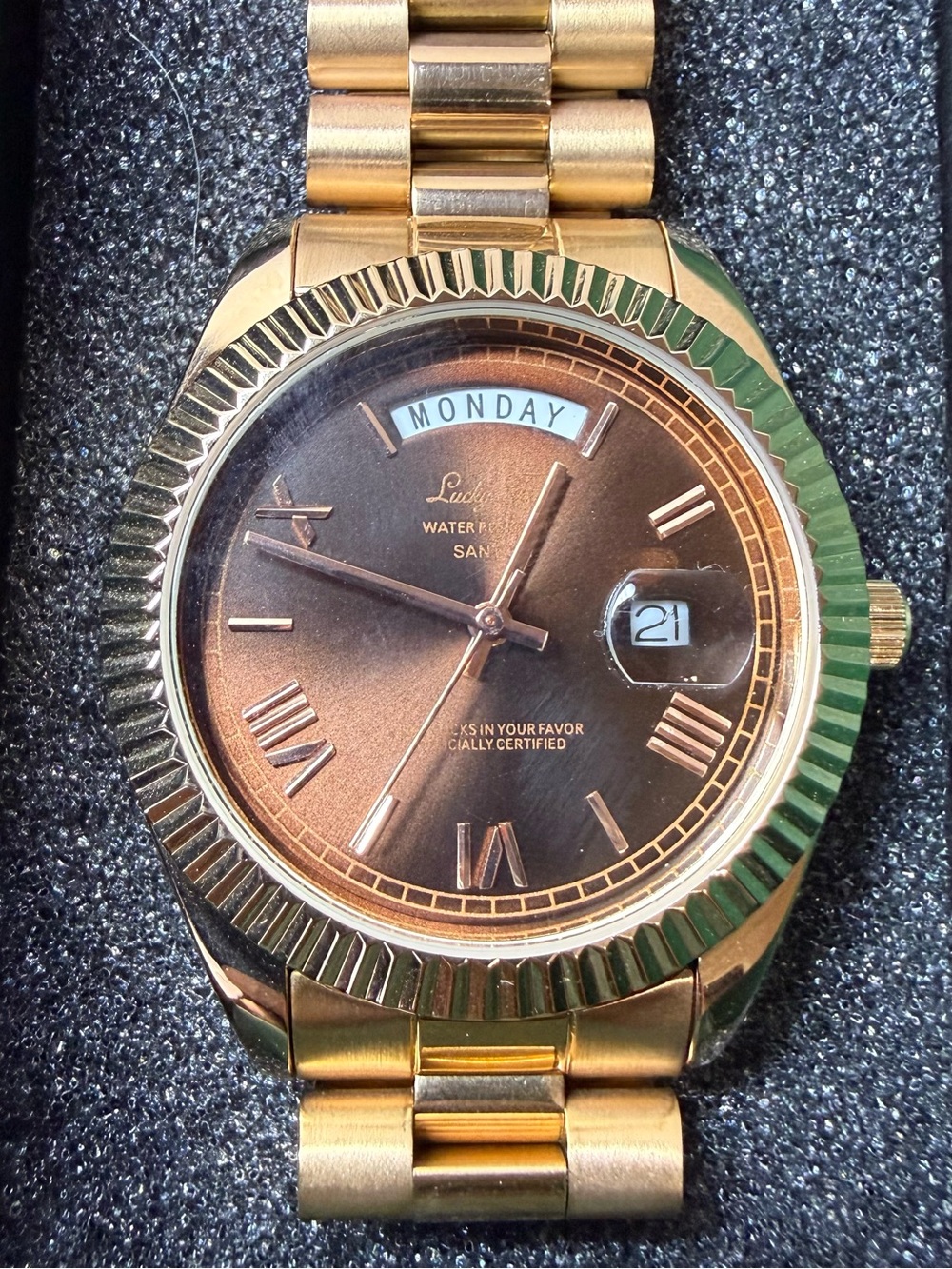 Gold-Tone Men's Day-Date Watch with Brown Dial - Lucky Brand